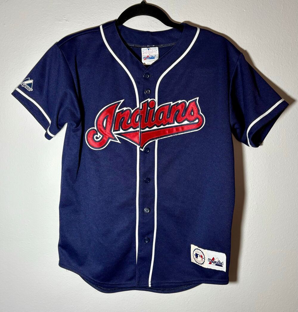 Vintage Cleveland Indians MLB Majestic Youth Stitched Blue Baseball Jersey Sz L